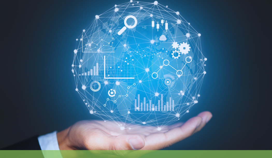 Harness the Power of your data man's hand with information globe